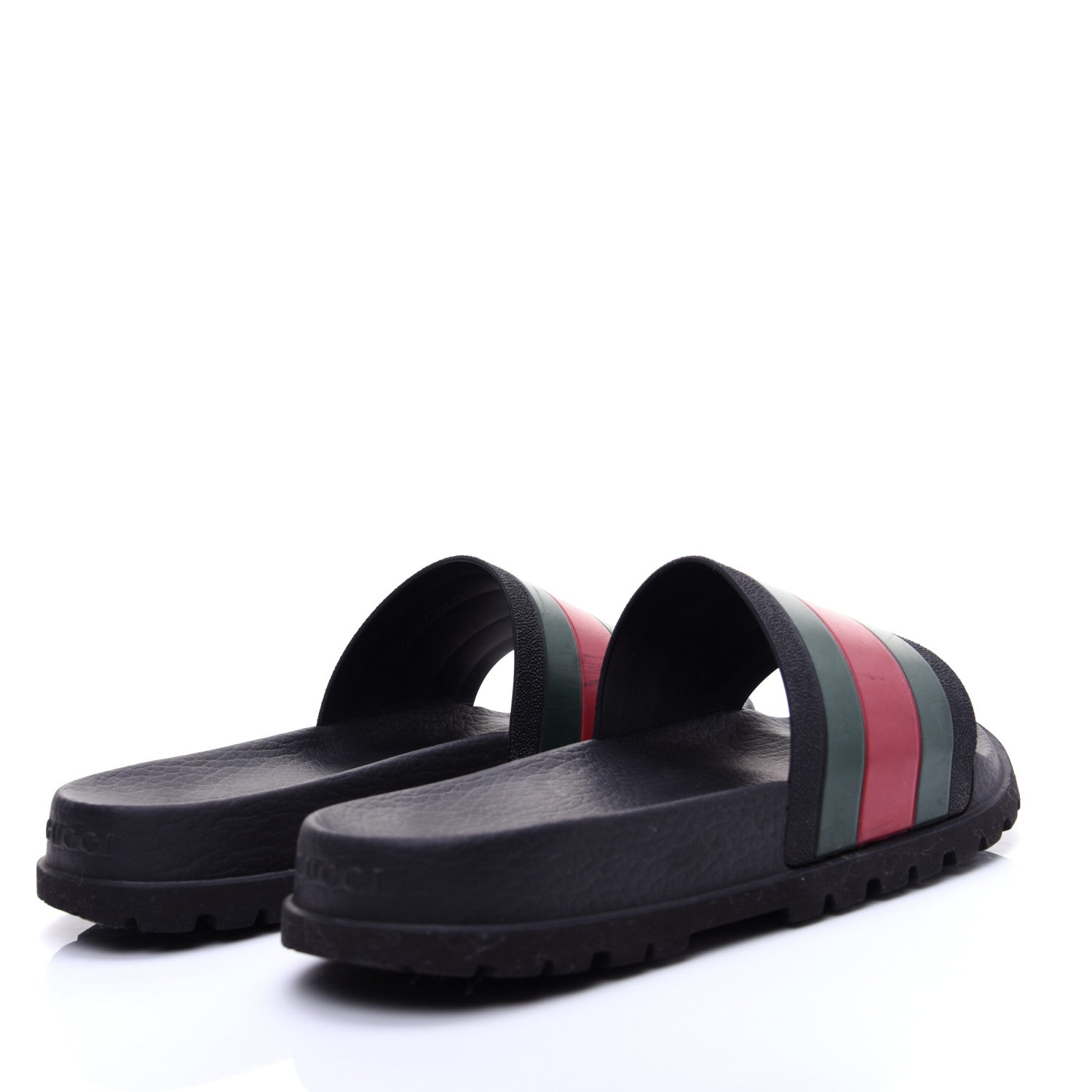 Gucci Rubber Web Mens Lug Sole Slide Sandals 6 Black Green Red 3 of 11