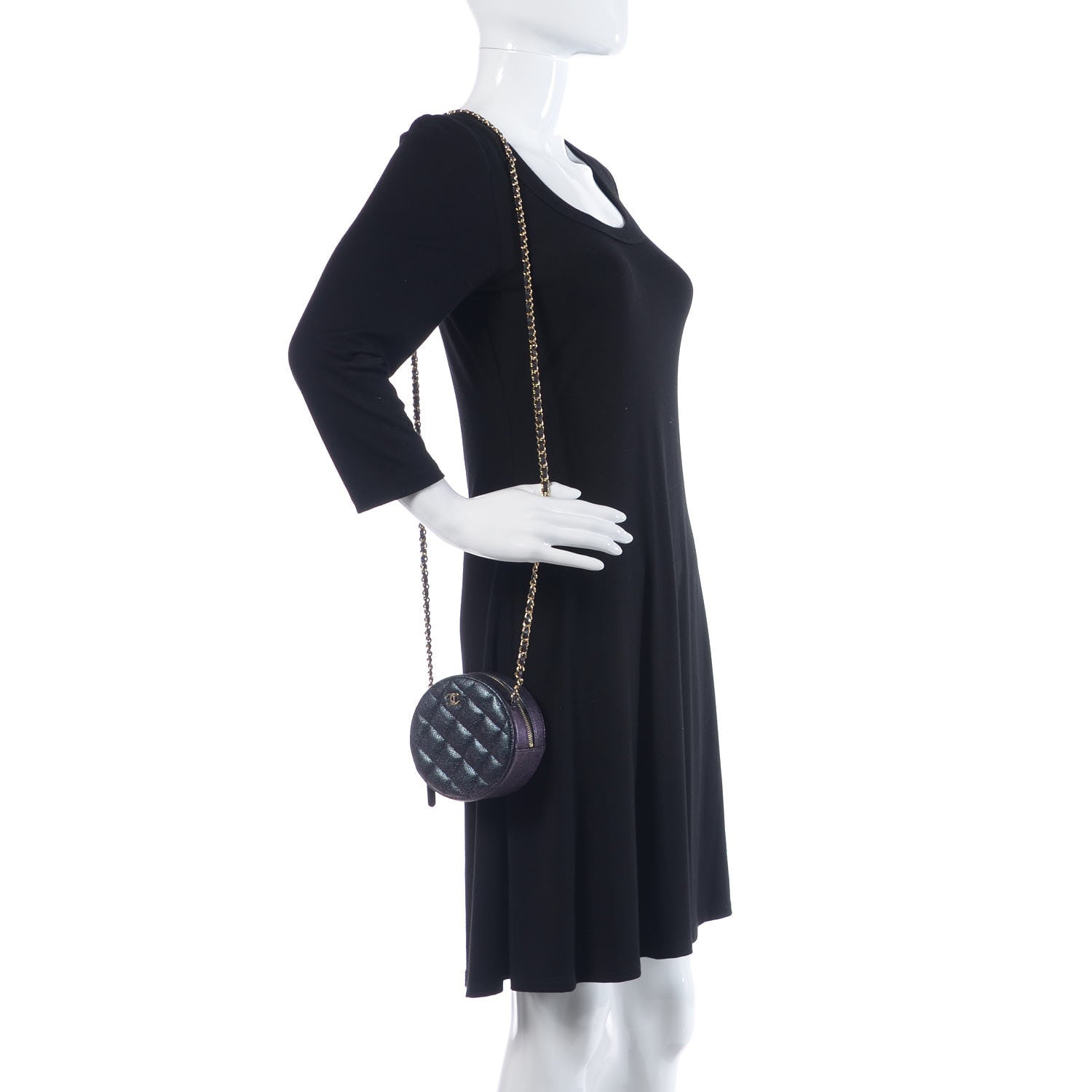 Chanel Iridescent Caviar Quilted Round Clutch With Chain Black 2 of 10