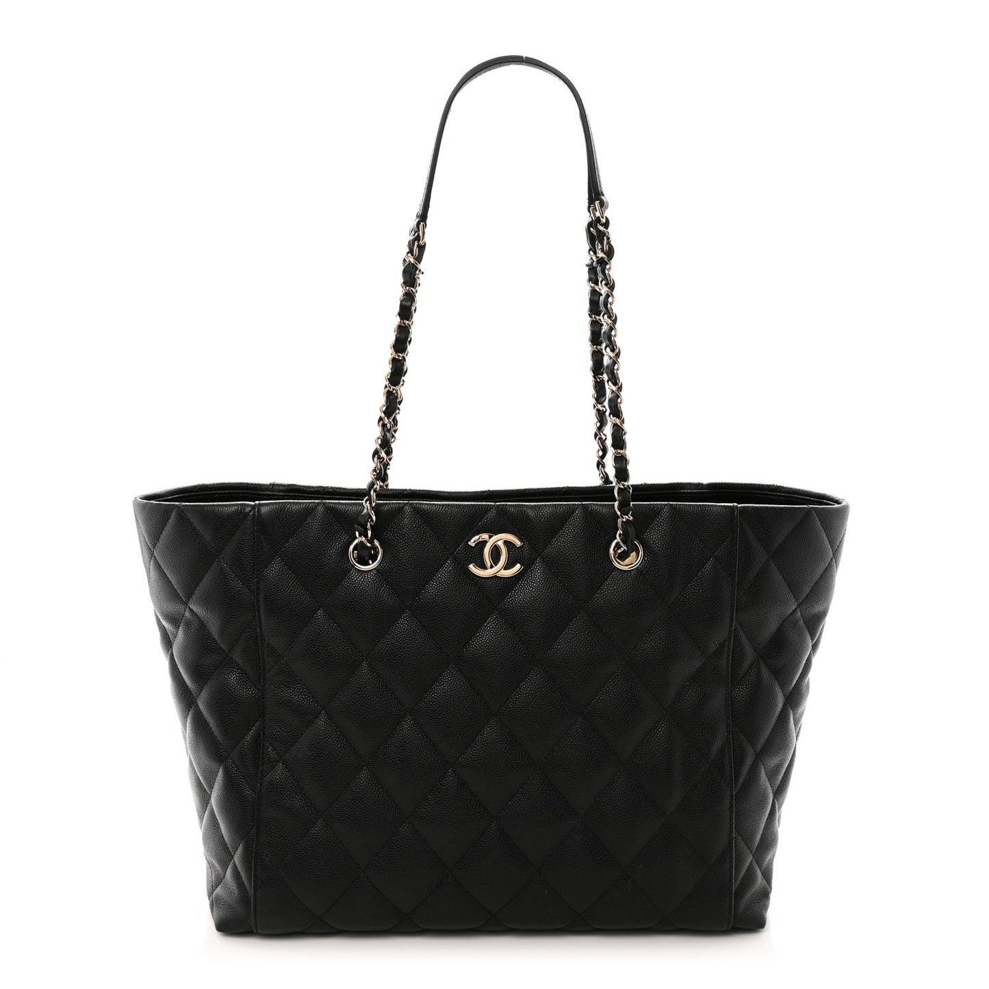 Caviar Quilted Large Shopping Tote Black