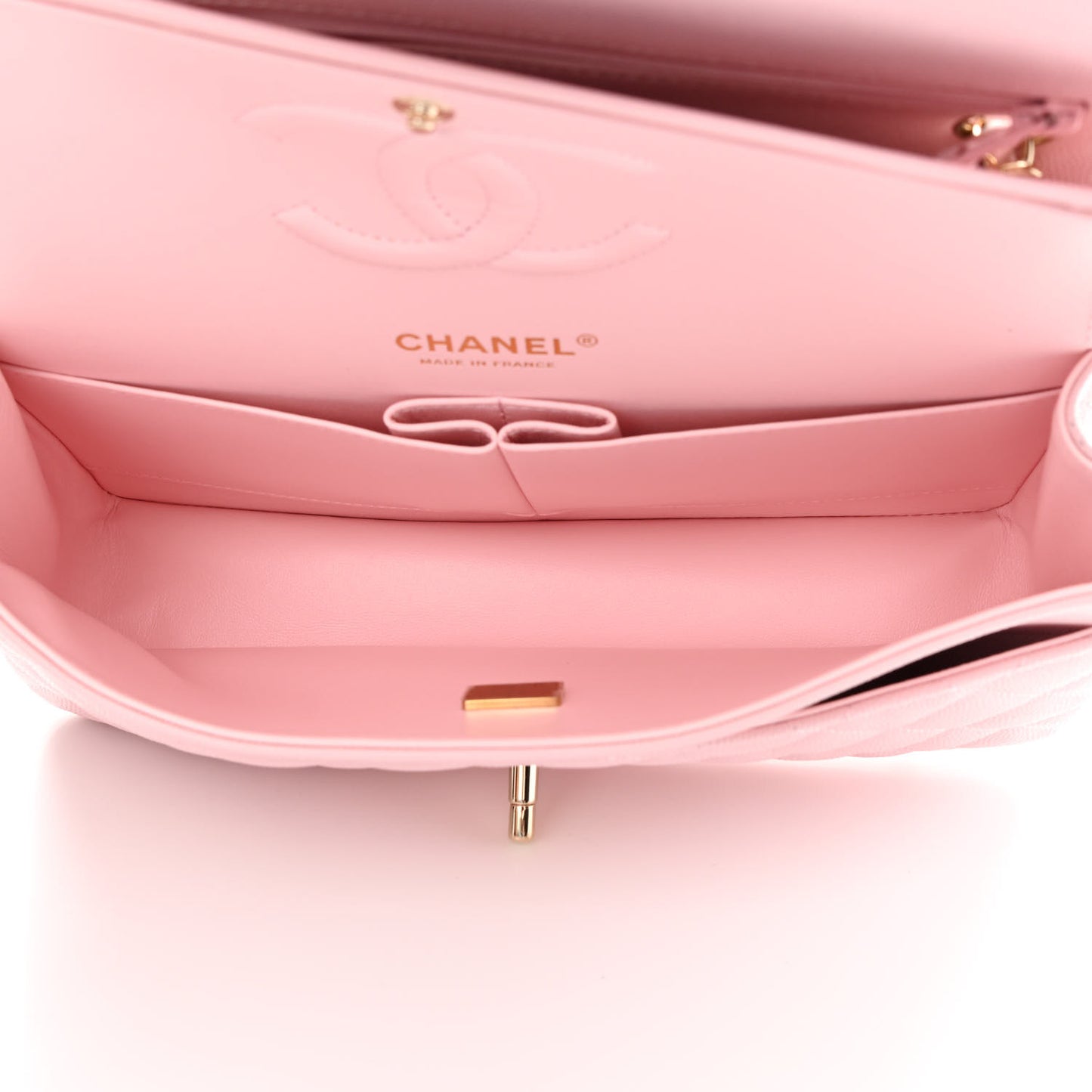 Caviar Quilted Medium Double Flap Light Pink
