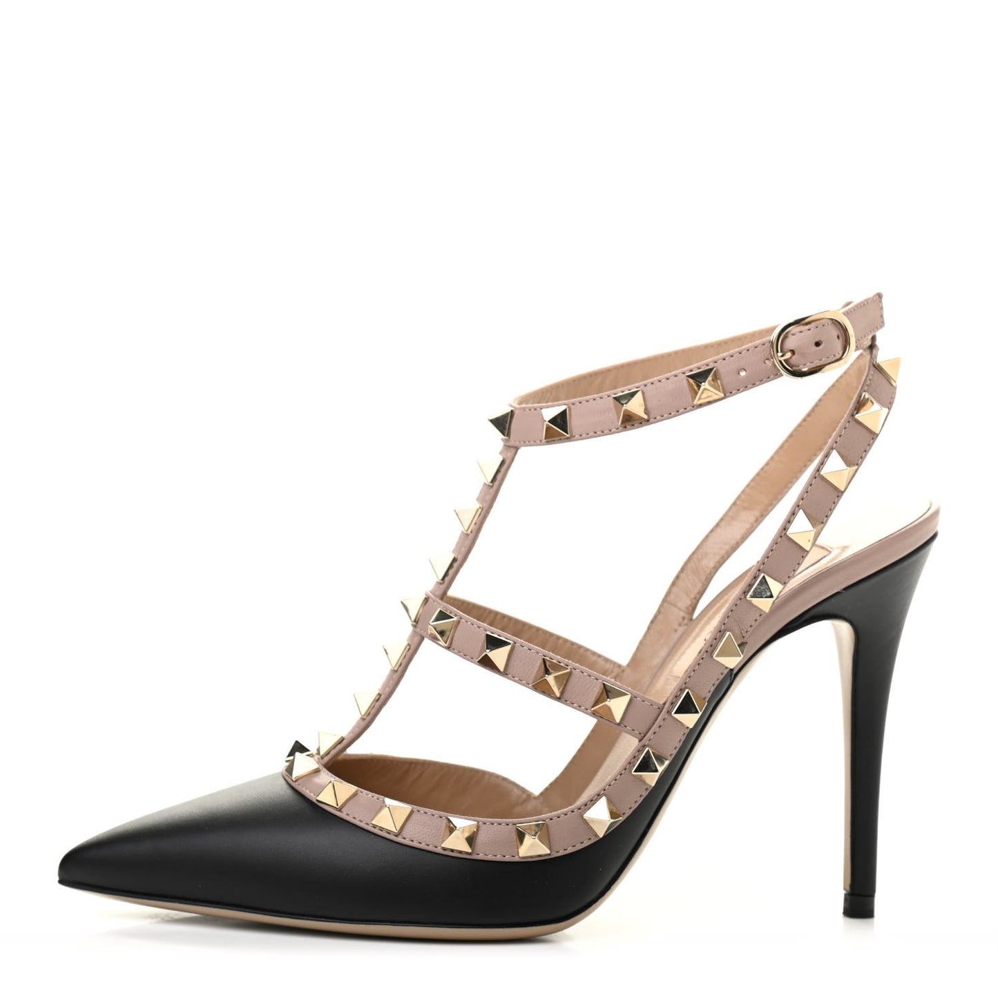 Nappa Rockstud Ankle Strap Pumps 36.5 Black Poudre