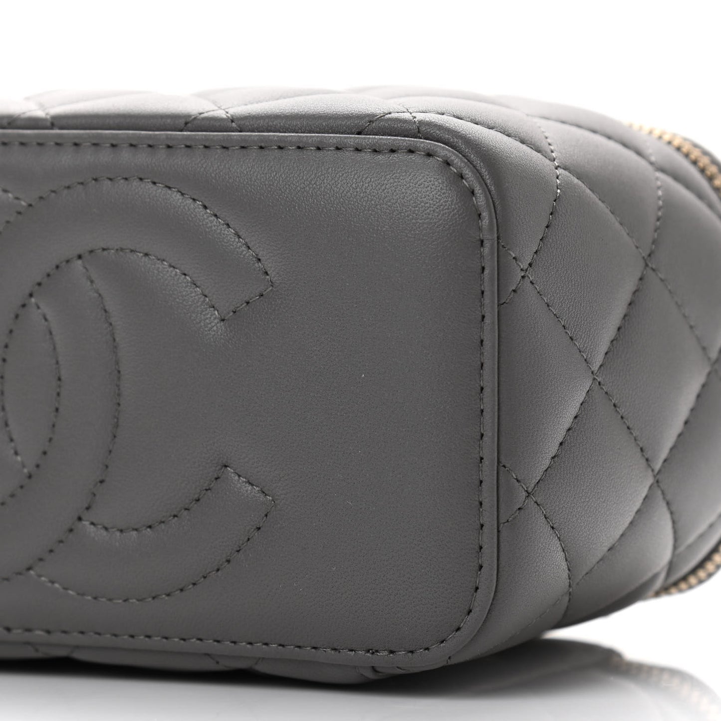 Lambskin Quilted Small Top Handle Vanity Case With Chain Dark Grey