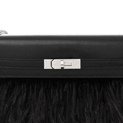 Hermes Chevre Chamkila Ostrich Feather Kelly Elan Folie Black 7 of 10