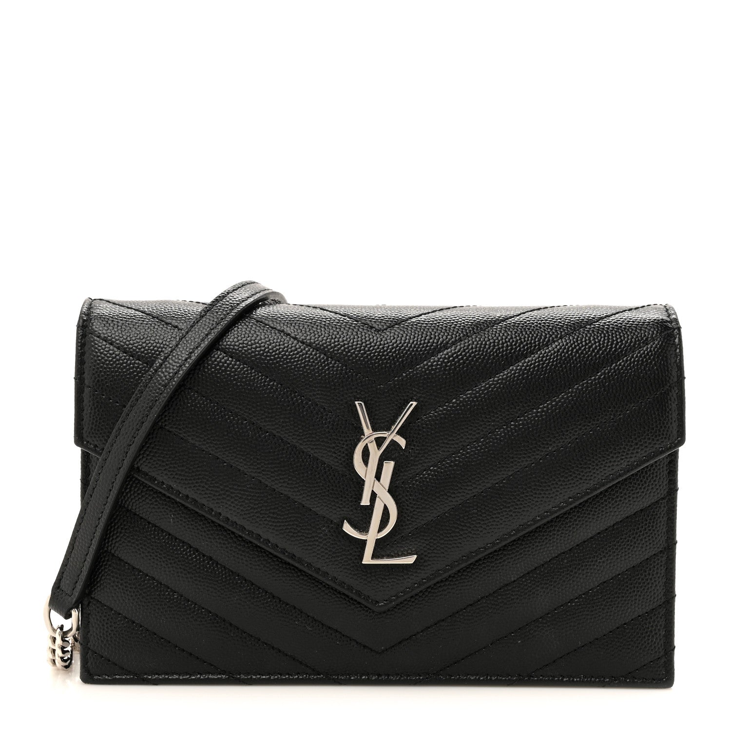 Saint Laurent Grain De Poudre Matelasse Chevron Monogram Envelope Chain Wallet Black 1 of 16