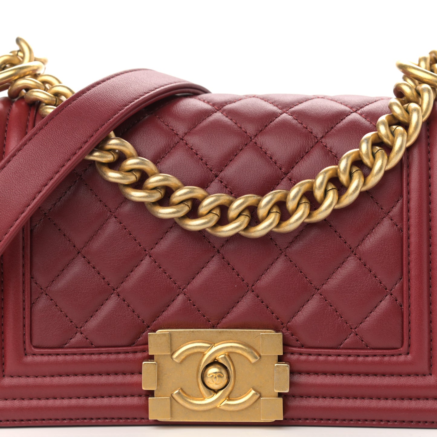 Lambskin Quilted Small Boy Flap Dark Red