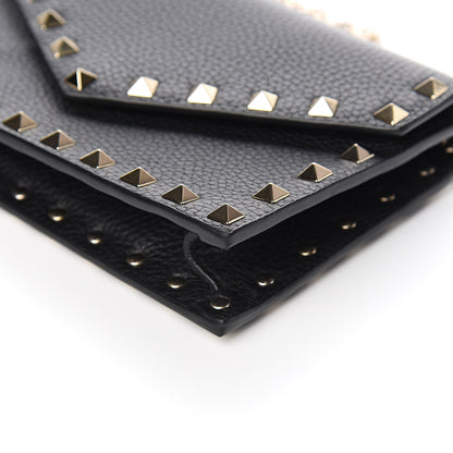 Valentino Garavani Pebbled Calfskin Rockstud Envelope Wallet on Chain Black 8 of 9