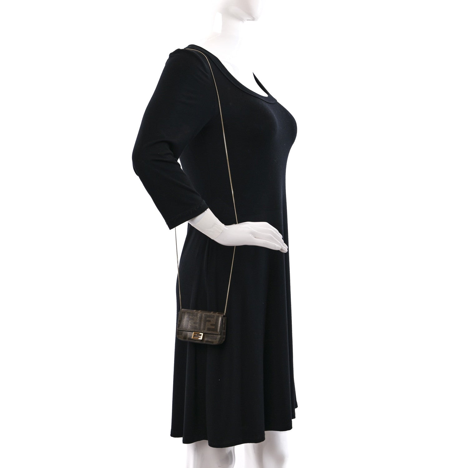 Fendi Glazed Fabric FF 1974 Nano Baguette Charm Mogano Panna 2 of 12
