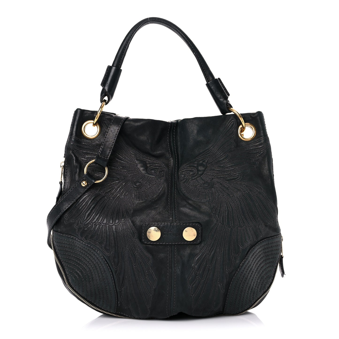 Calfskin Zip Hobo Black
