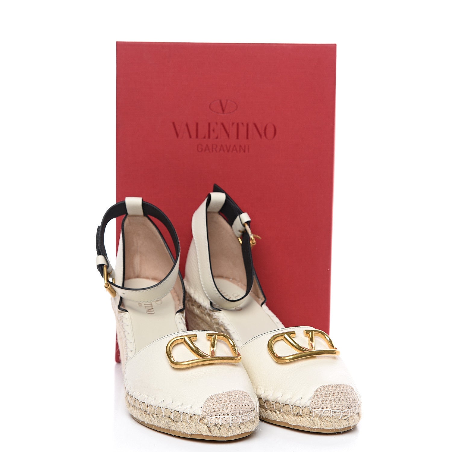 Valentino Garavani Grained Calfskin VLogo Ankle Wrap Espadrille Wedges 41 Light Ivory 10 of 10