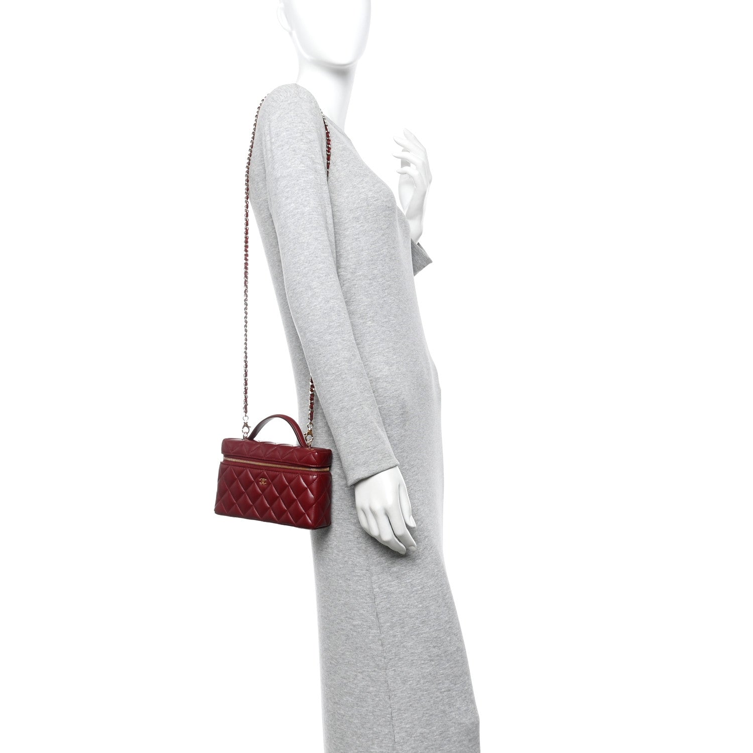 Chanel Lambskin Quilted Top Handle Slim Vanity With Chain Burgundy 2 of 11