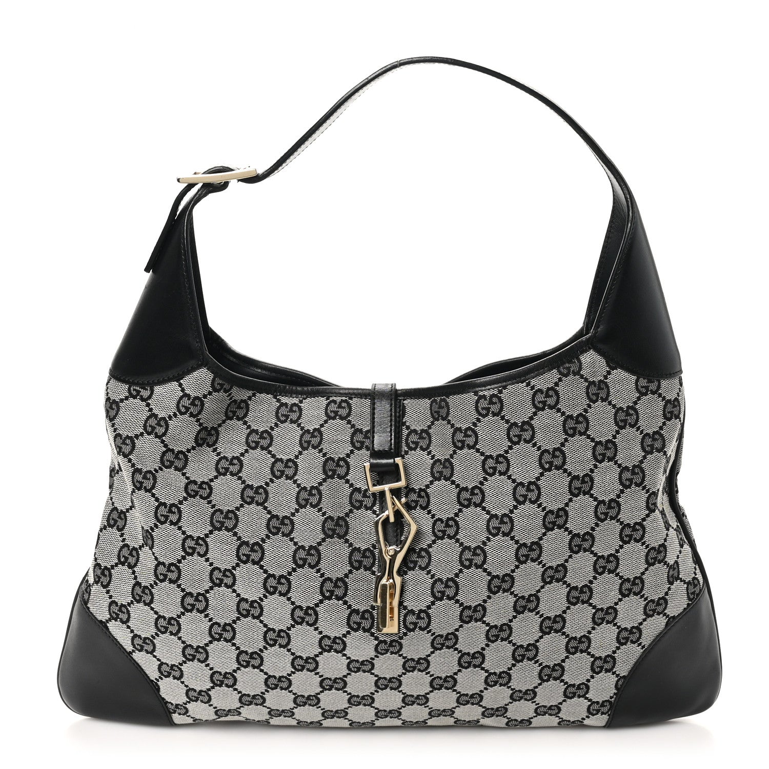 Gucci Monogram Lobster Clasp Jackie O Hobo Black 1 of 11