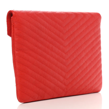 Chanel Calfskin Chevron Quilted Small Envelope Clutch Red 3 of 9