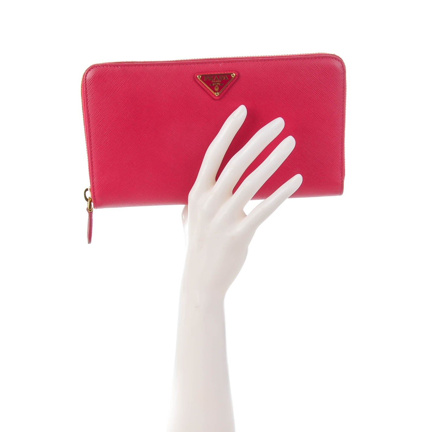 Prada Saffiano Metal Large Zip Around Wallet Peonia 2 of 7
