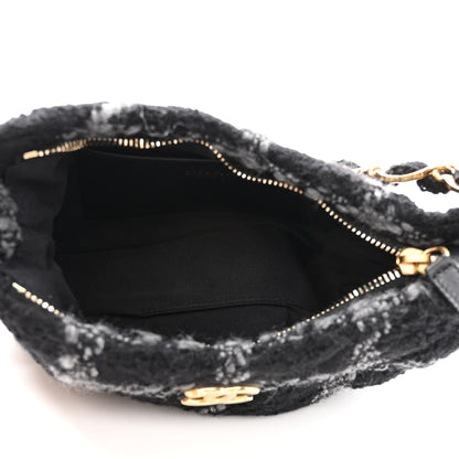 Chanel Cashmere Tweed Quilted Hobo Black Grey 5 of 11