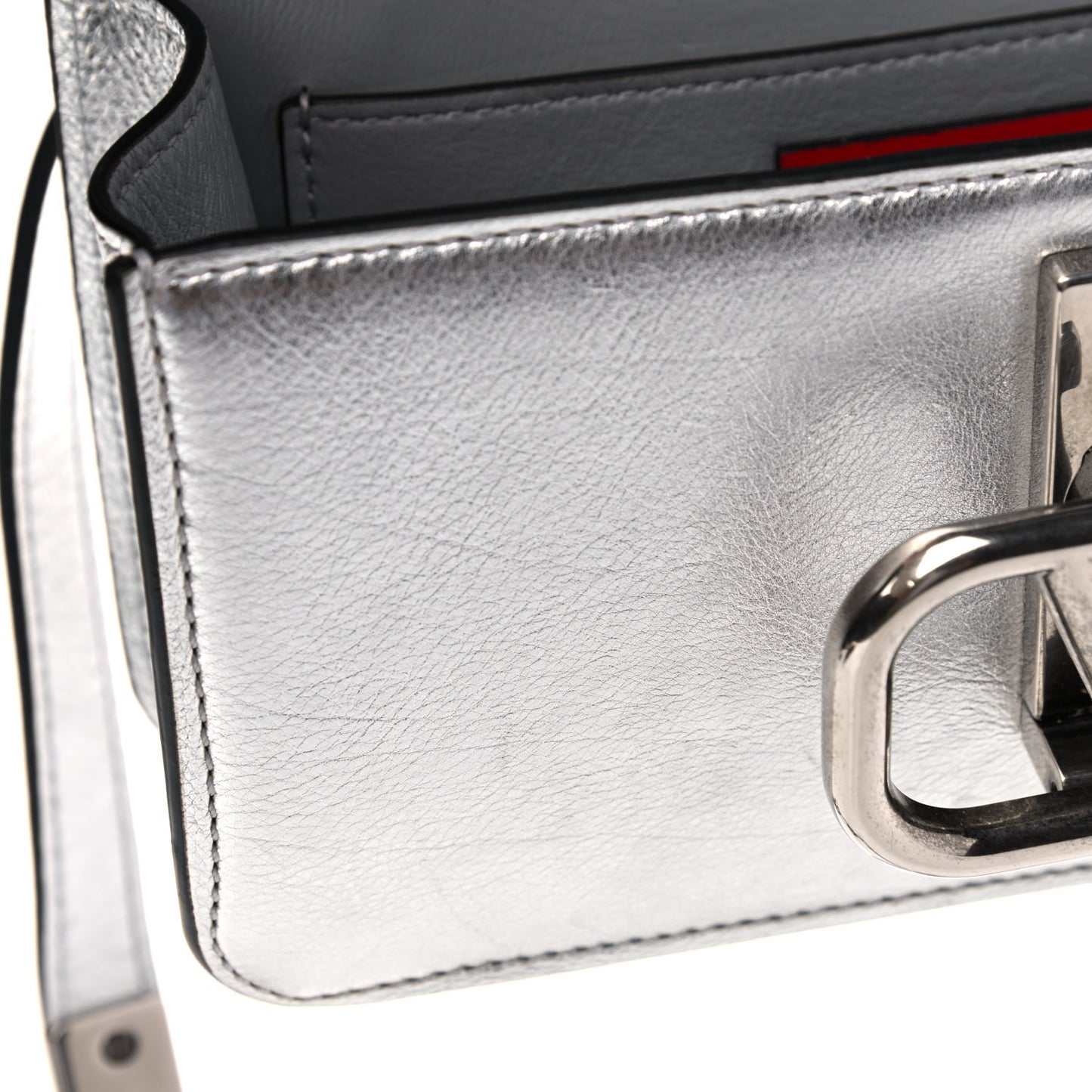Metallic Calfskin VSling Belt Bag Silver