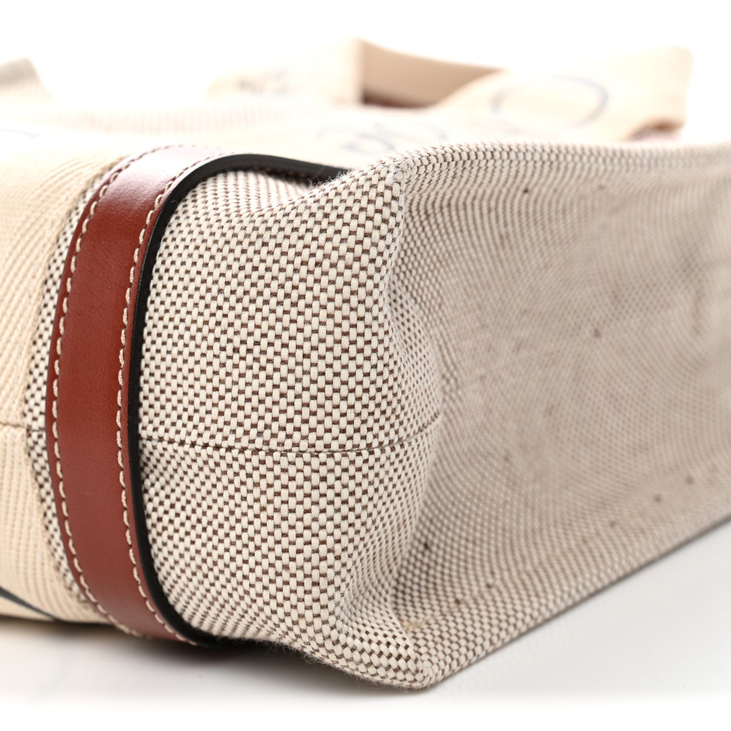 Cotton Calfskin Small Woody Ribbon Tote White Brown