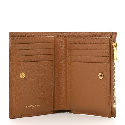 Saint Laurent Grain De Poudre Matelasse Chevron Monogram Zipped Card Case Natural Dark 5 of 10