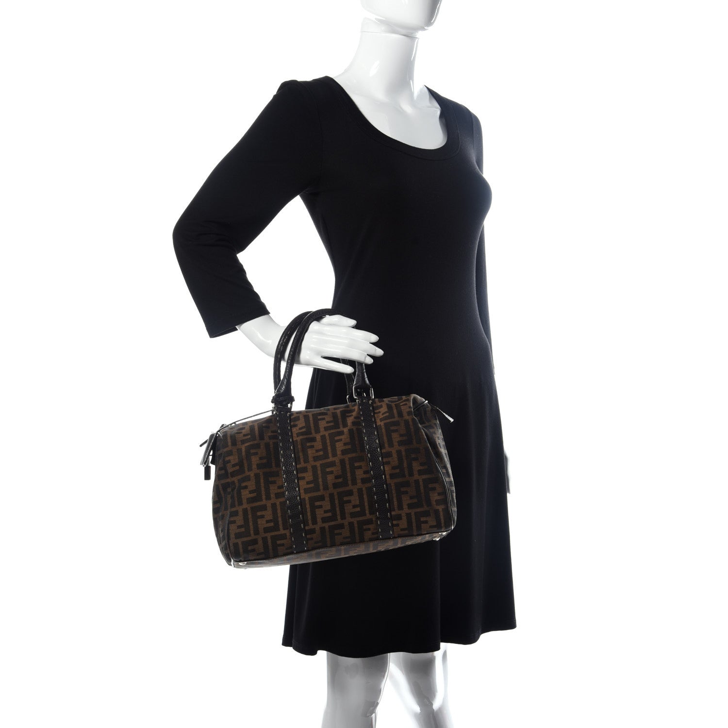 Fendi Zucca Cuoio Romano Selleria Medium Boston Tobacco Moro 2 of 8