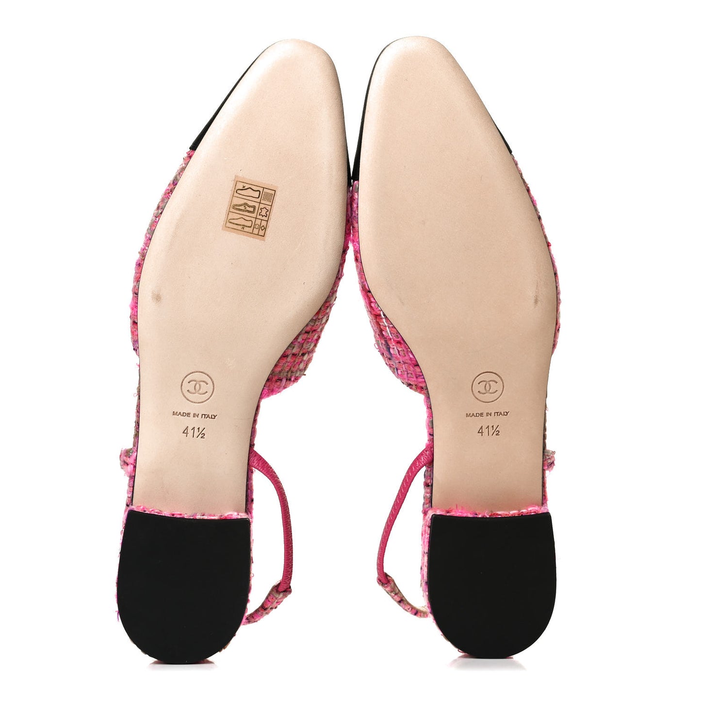 Tweed Grosgrain Cap Toe CC Slingback Flat 41.5 Pink Black