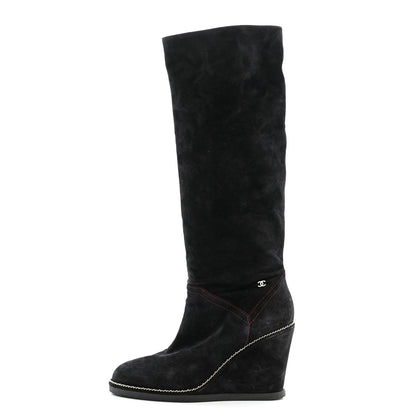 Chanel Suede Calfskin Chain Around High Boots 41 Black 1 of 13