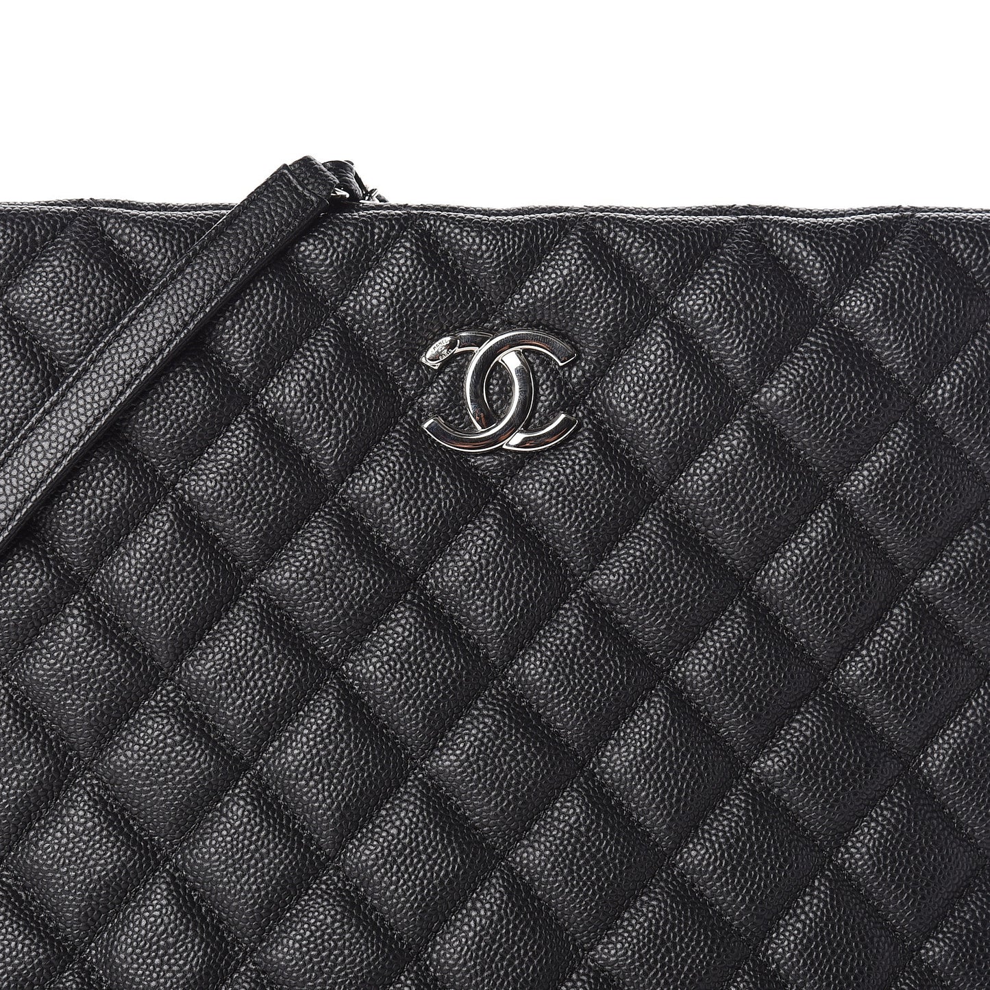 Caviar Quilted Large CC Shopping Tote Black
