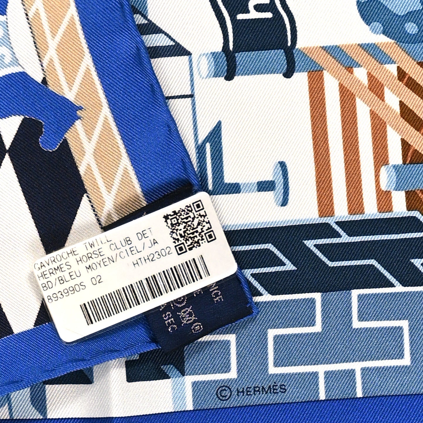 Silk Horse Club Detail Scarf 45 Bleu Moyen Ciel Jaune
