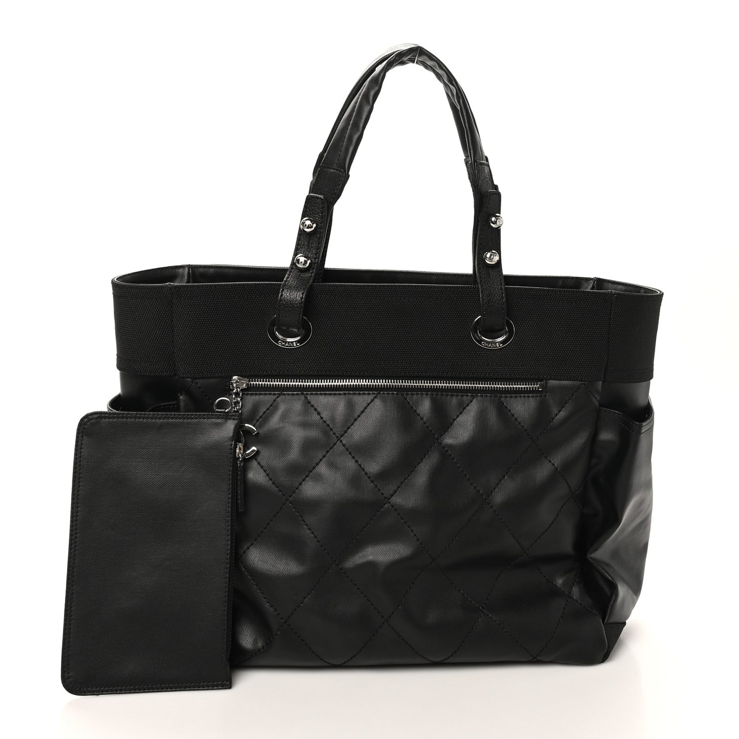 Coated Canvas Quilted Large Paris Biarritz Tote Black