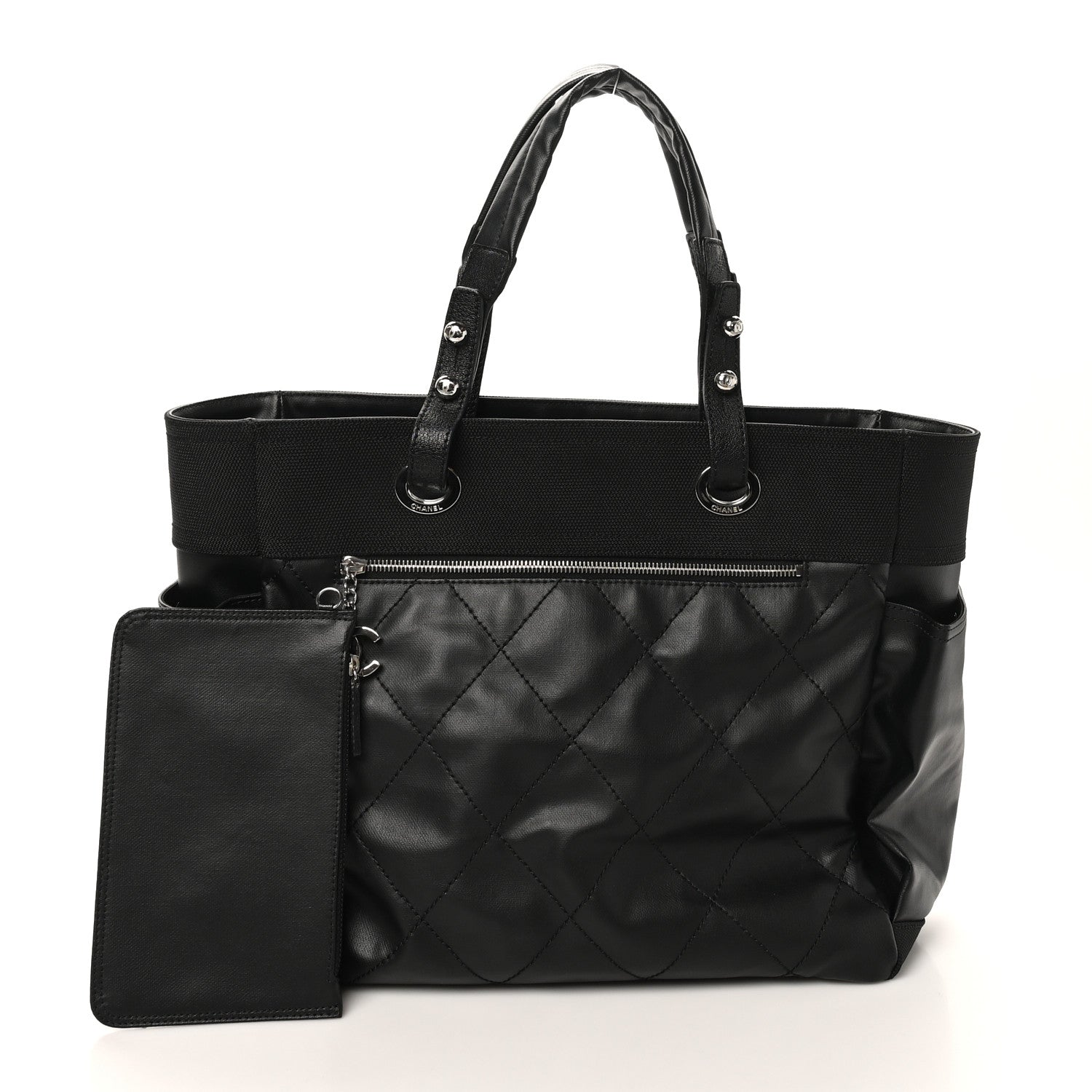 Chanel Coated Canvas Quilted Large Paris Biarritz Tote Black 3 of 11