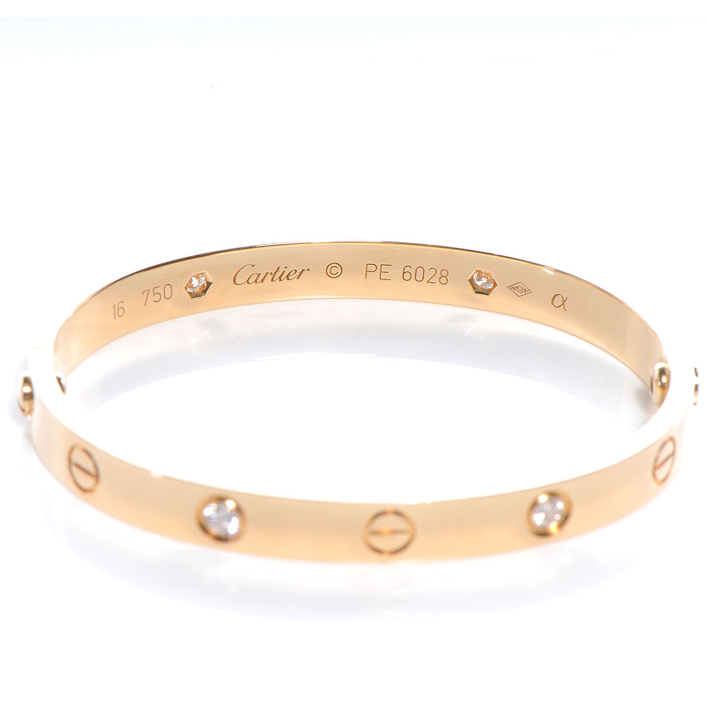 18k Yellow Gold and 4 Diamond LOVE Bracelet Size 16