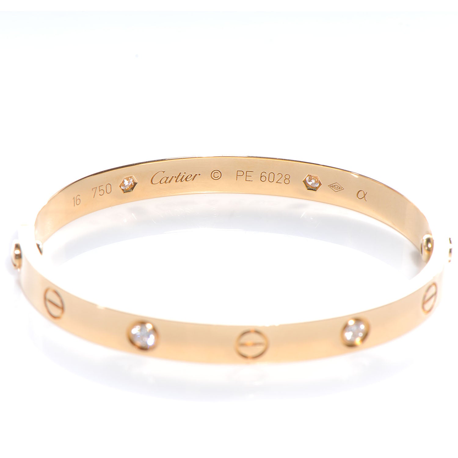 Cartier 18k Yellow Gold and 4 Diamond LOVE Bracelet Size 16 3 of 5