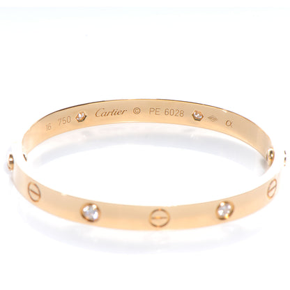 Cartier 18k Yellow Gold and 4 Diamond LOVE Bracelet Size 16 3 of 5