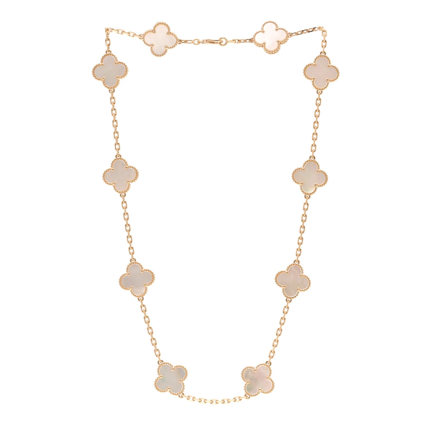 Van Cleef & Arpels 18K Yellow Gold Mother of Pearl 10 Motifs Vintage Alhambra Necklace 3 of 7