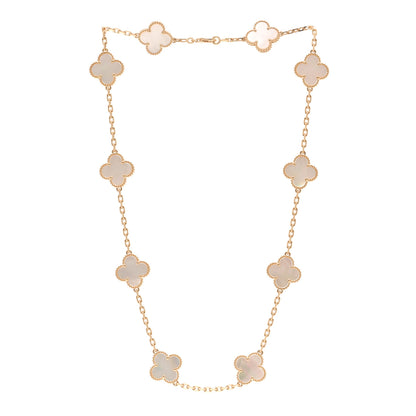 Van Cleef & Arpels 18K Yellow Gold Mother of Pearl 10 Motifs Vintage Alhambra Necklace 3 of 7