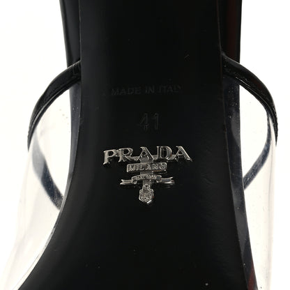 Prada Plexiglass Calfskin Metal Triangle Logo 75mm Slide Sandals 41 Black 8 of 8