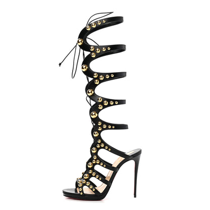 Christian Louboutin Kid Amazoutiful 120 Lace Up Sandals 38.5 Black Gold 1 of 8