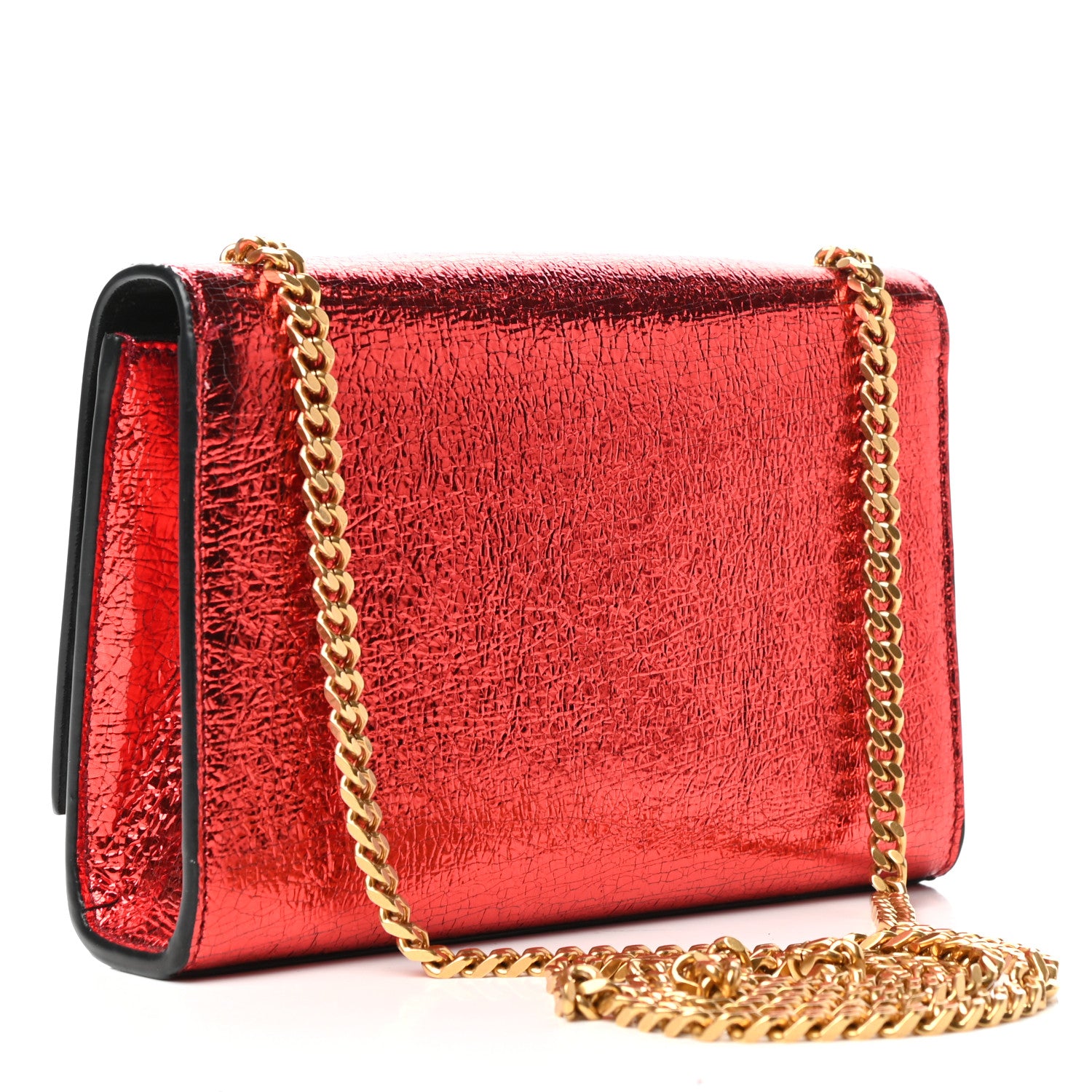 Saint Laurent Metallic Calfskin Small Classic Monogram Kate Satchel Red 3 of 8