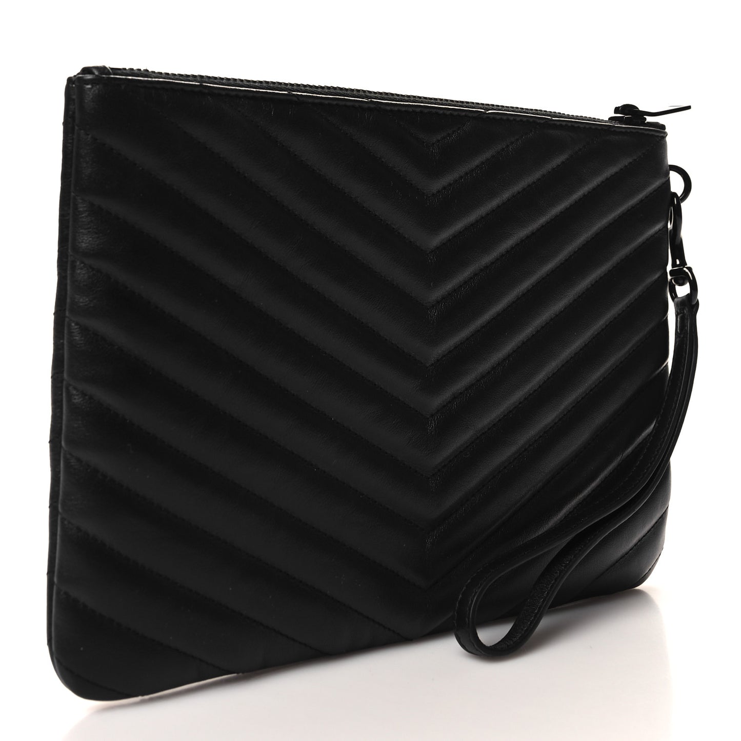 Lambskin Matelasse Chevron Monogram Monochrome A5 Wristlet Black
