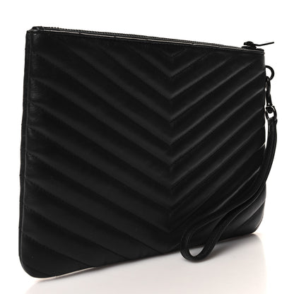 Saint Laurent Lambskin Matelasse Chevron Monogram Monochrome A5 Wristlet Black 3 of 11