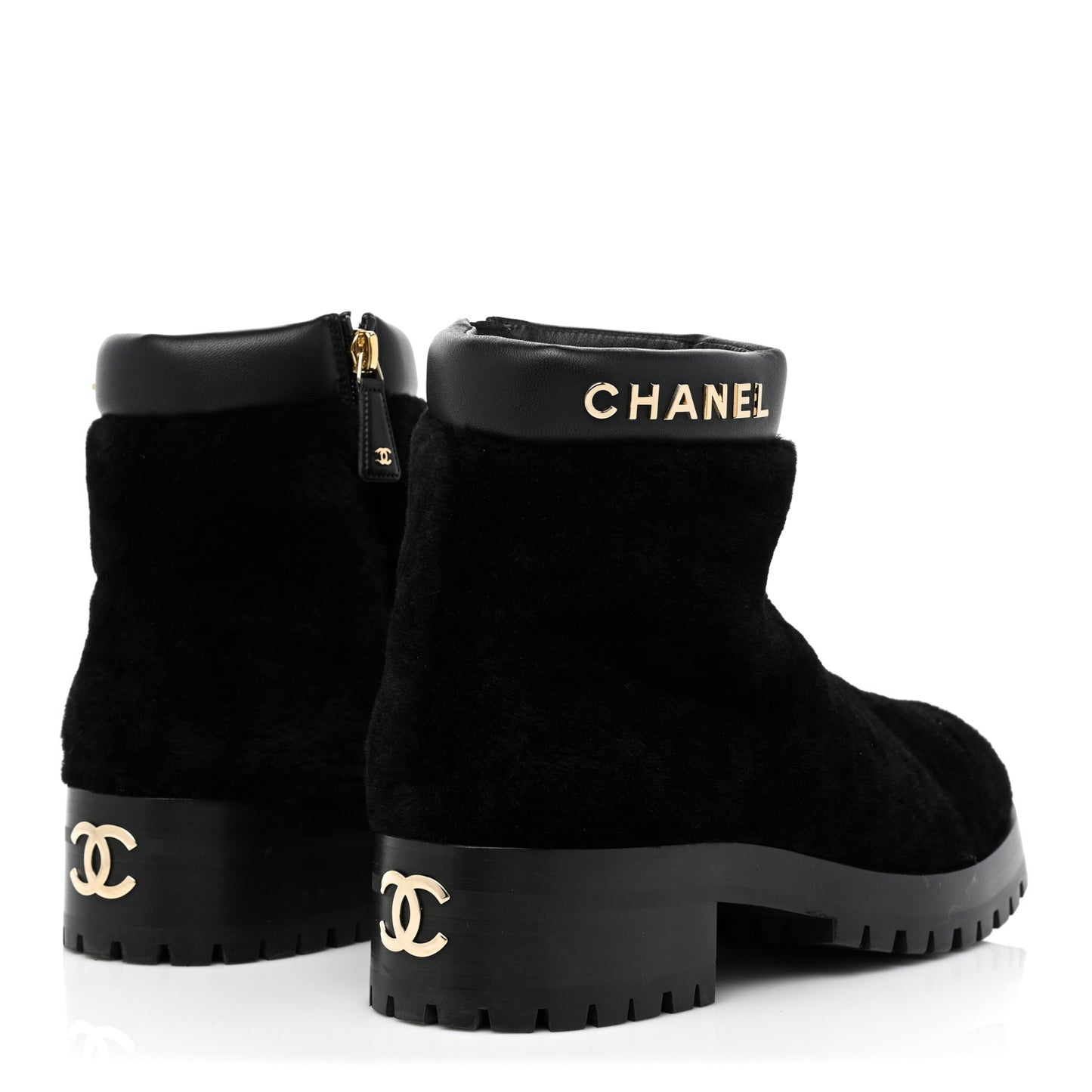Shearling Lambskin Logo Ankle Boots 39 Black