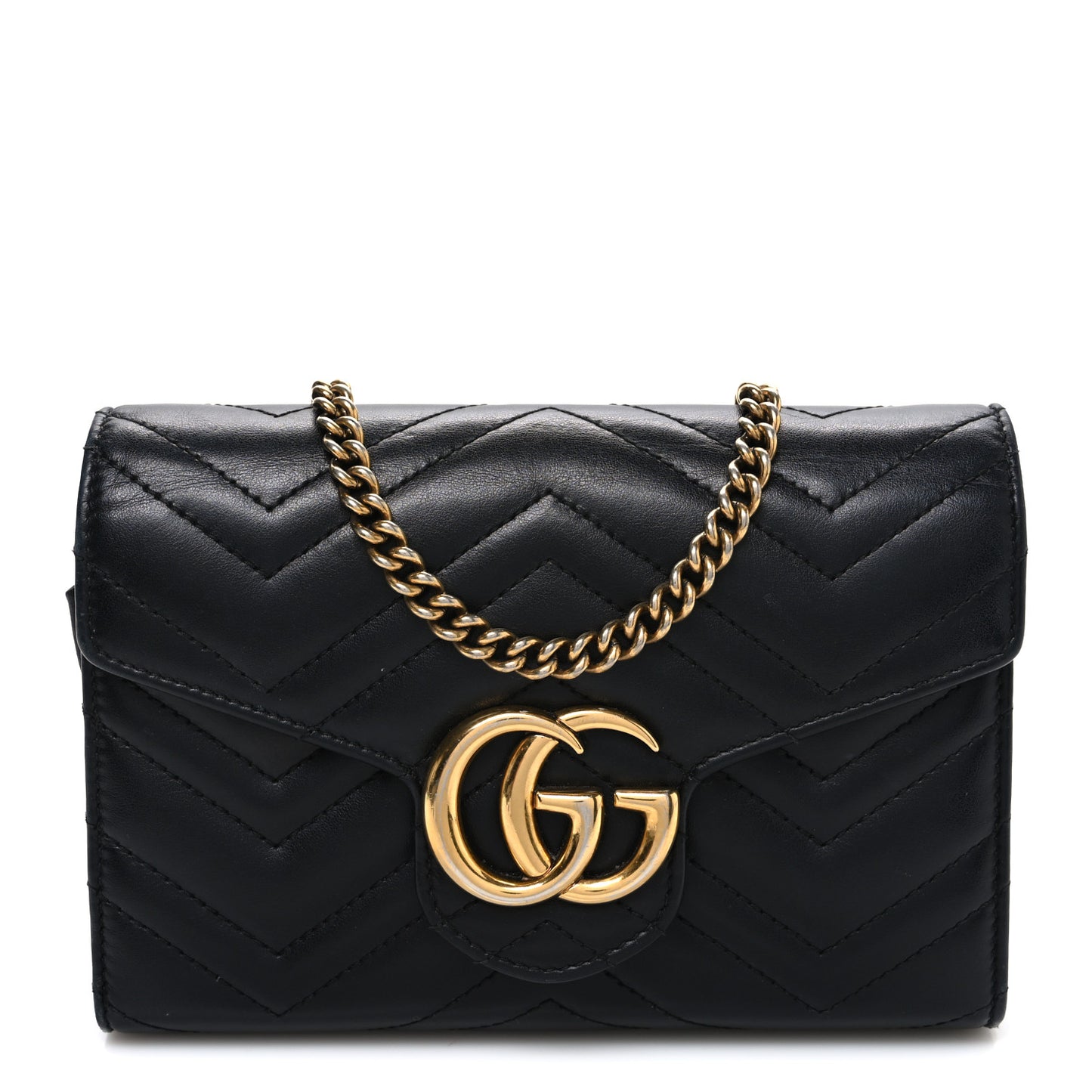 Calfskin Matelasse GG Marmont Chain Wallet Black