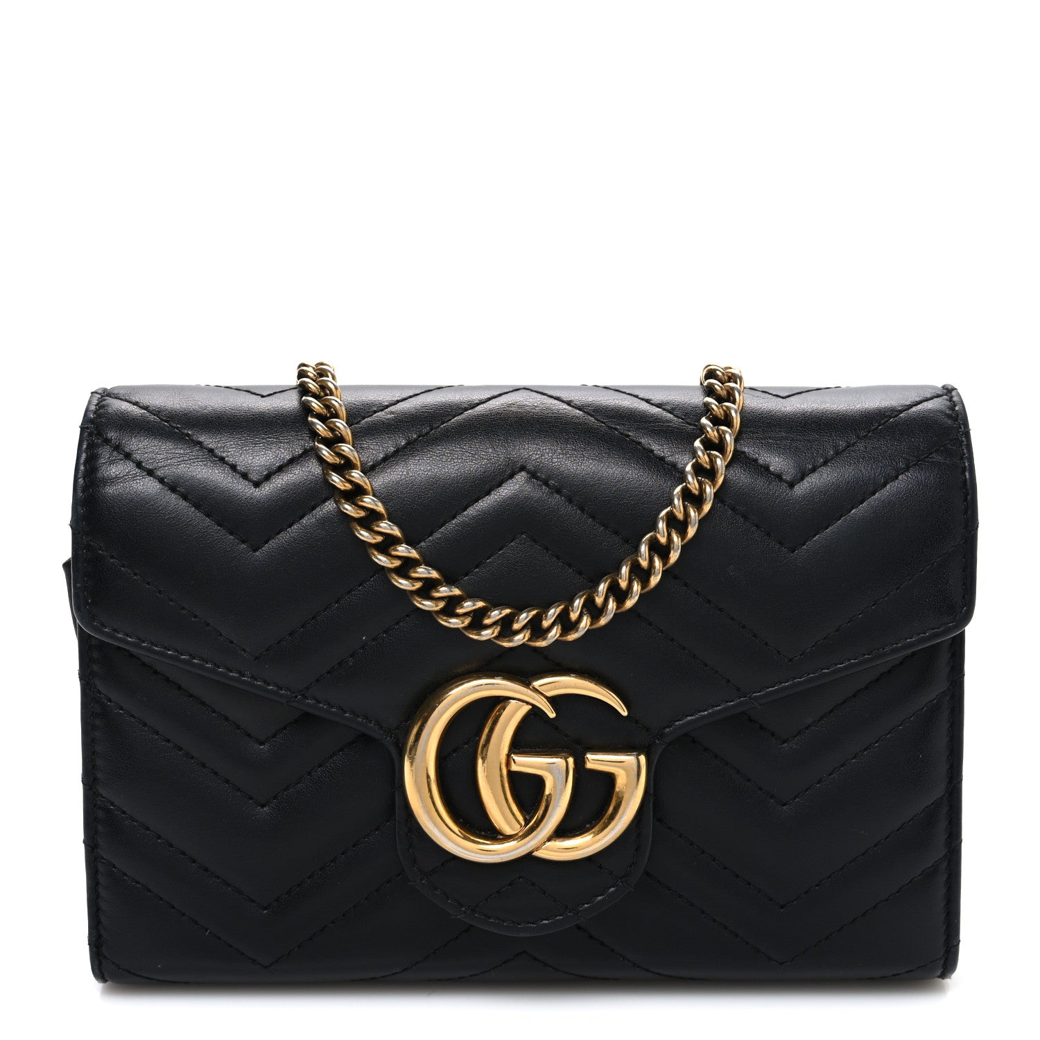 Gucci Calfskin Matelasse GG Marmont Chain Wallet Black 1 of 9