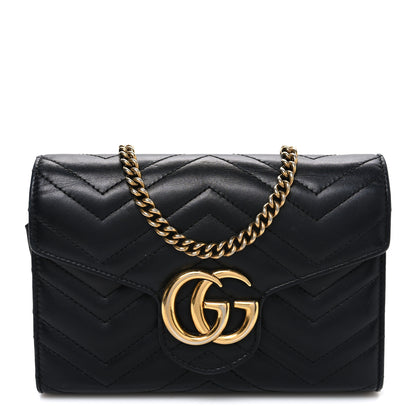 Gucci Calfskin Matelasse GG Marmont Chain Wallet Black 1 of 9