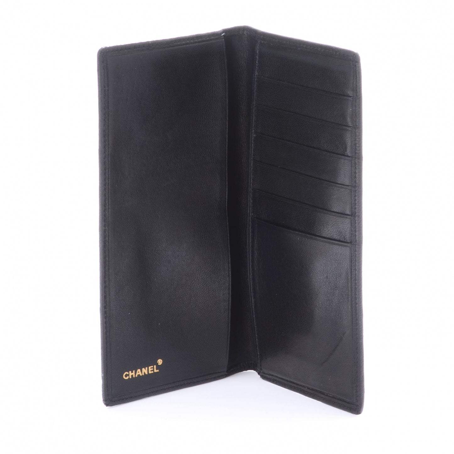 Leather Quilted Checkbook Wallet Black