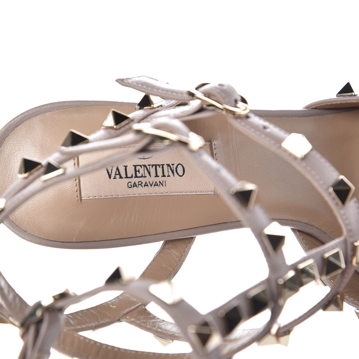 Calfskin Nappa Rockstud Ankle Strap 65mm Pumps 38.5 Black Poudre