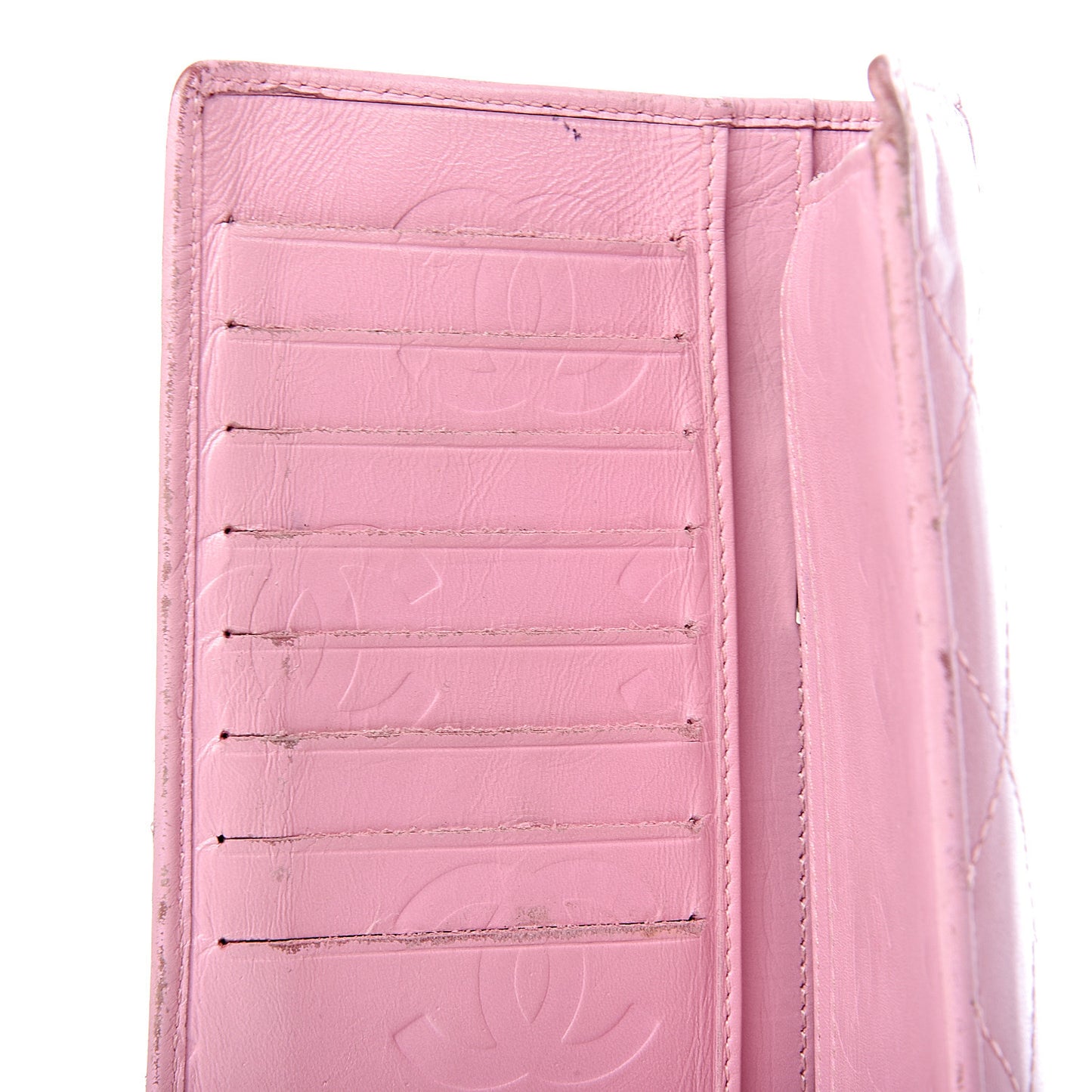 Calfskin Quilted Cambon Yen Wallet Pink