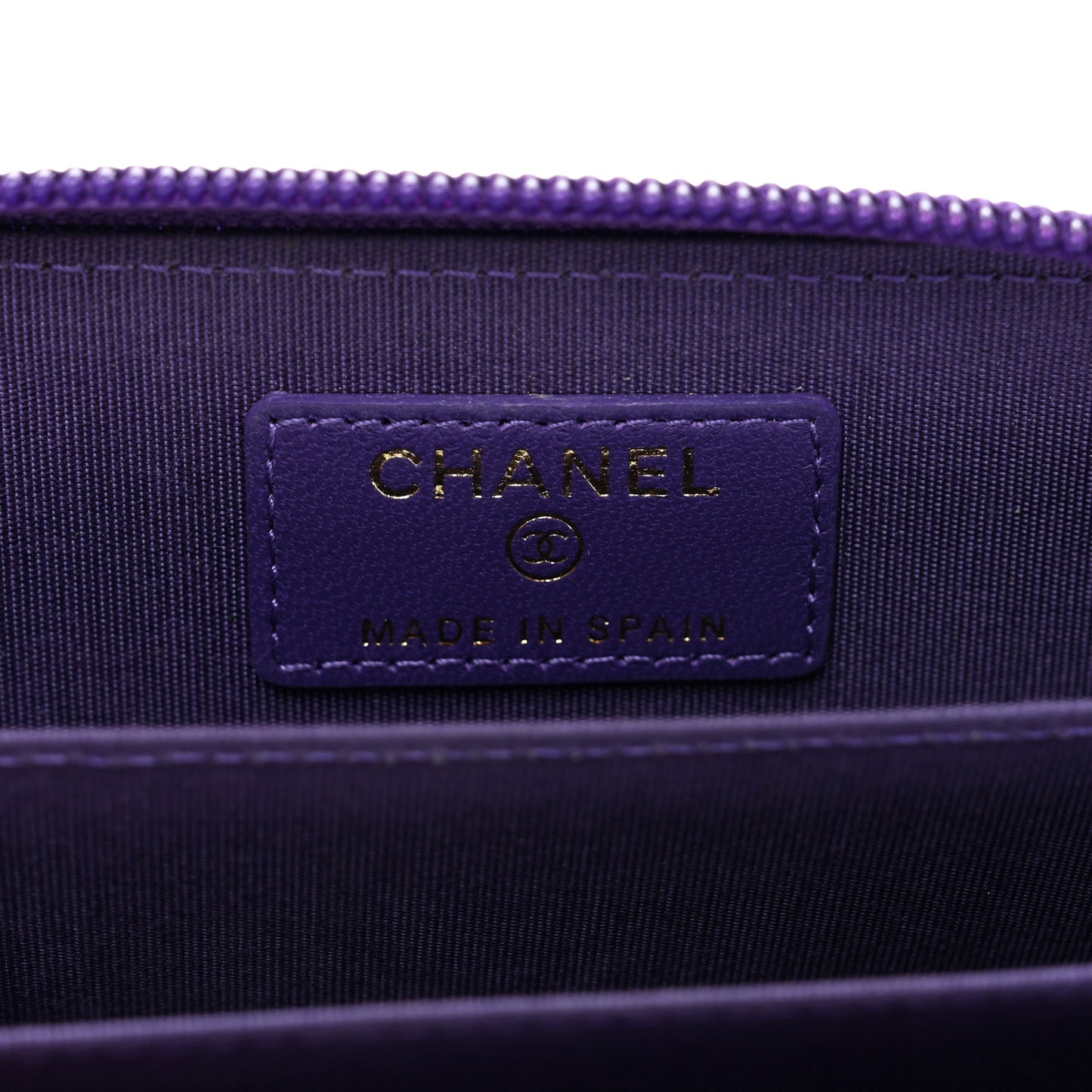 Lambskin Quilted Boy Zip Around Coin Purse Wallet Purple
