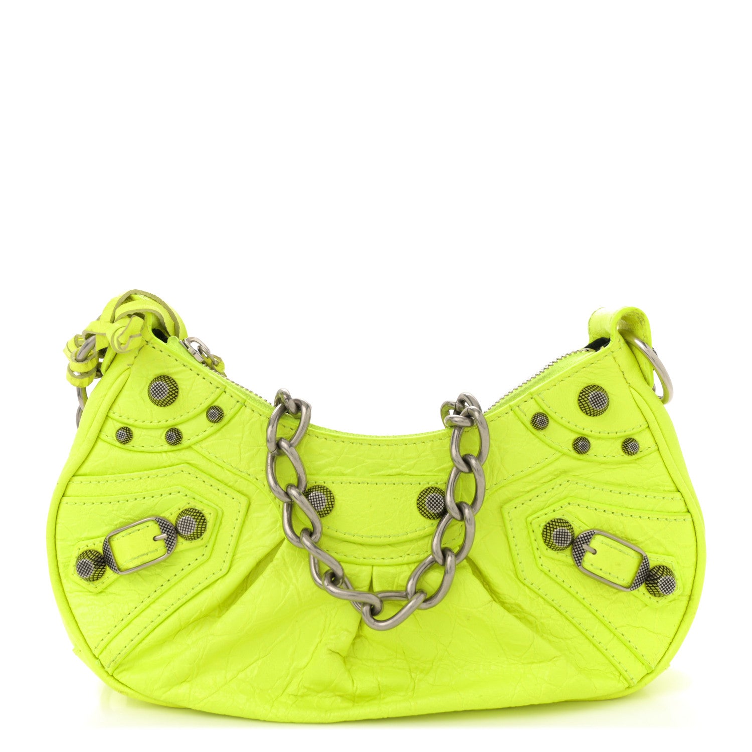 Balenciaga Agneau Arena Le Cagole Chain Shoulder Bag XS Fluo Yellow 1 of 13