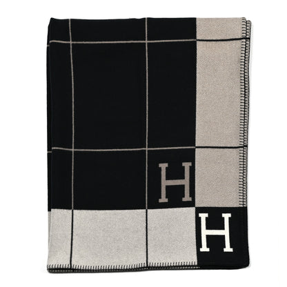 Hermes Wool Cashmere Avalon III Blanket Ecru Black 1 of 3