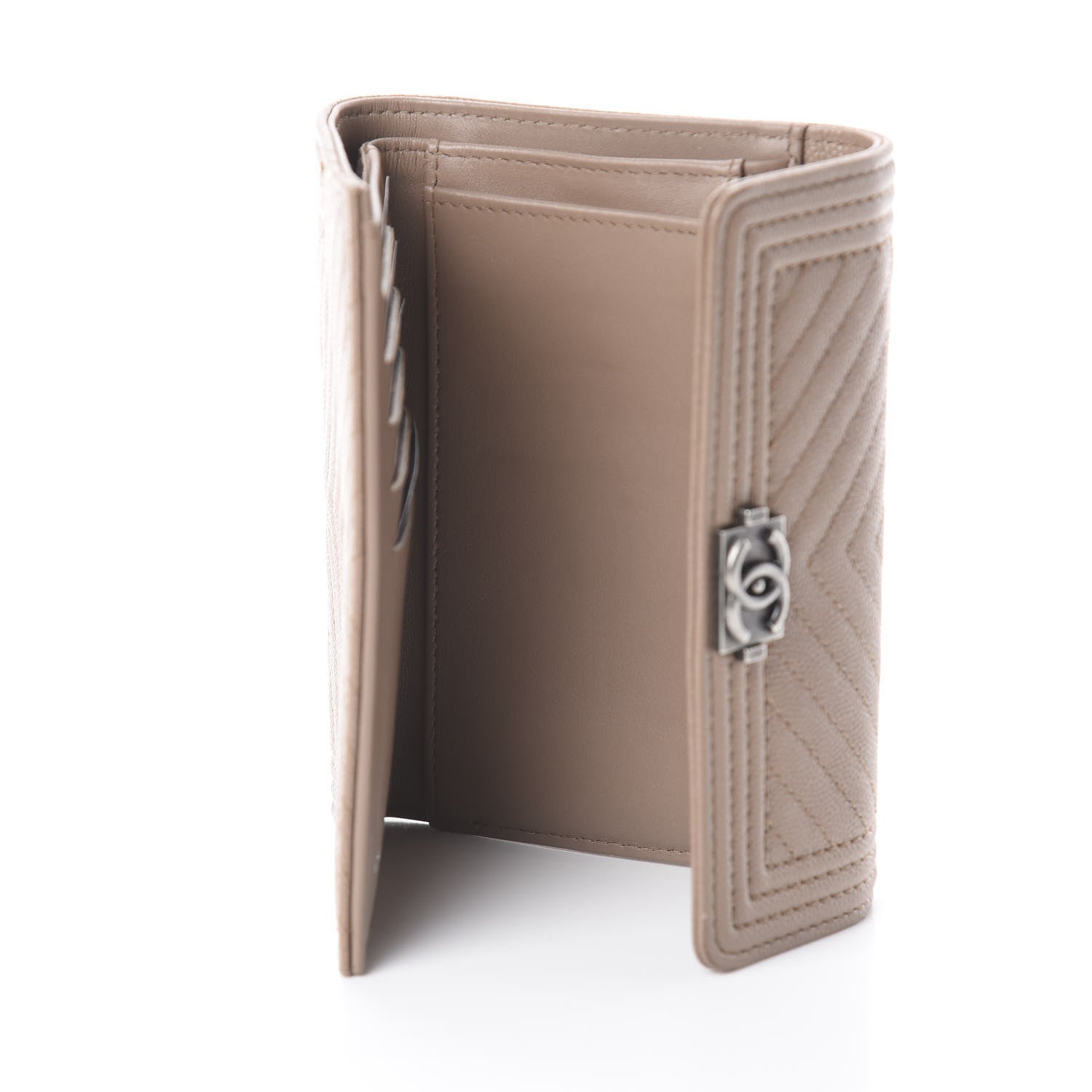 Chanel Caviar Chevron Quilted Medium Boy Flap Wallet Dark Beige 4 of 7