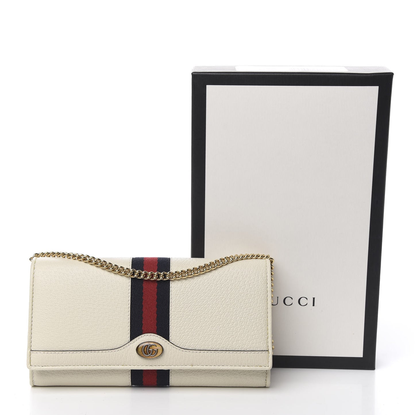 Textured Calfskin Web Ophidia Wallet On Chain Mystic White
